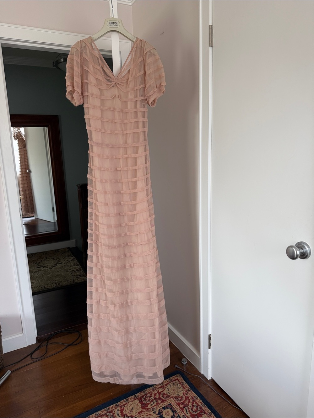 Candela Nude Silk Neck Back Short Sleeve Gown Formal Dress Size:M